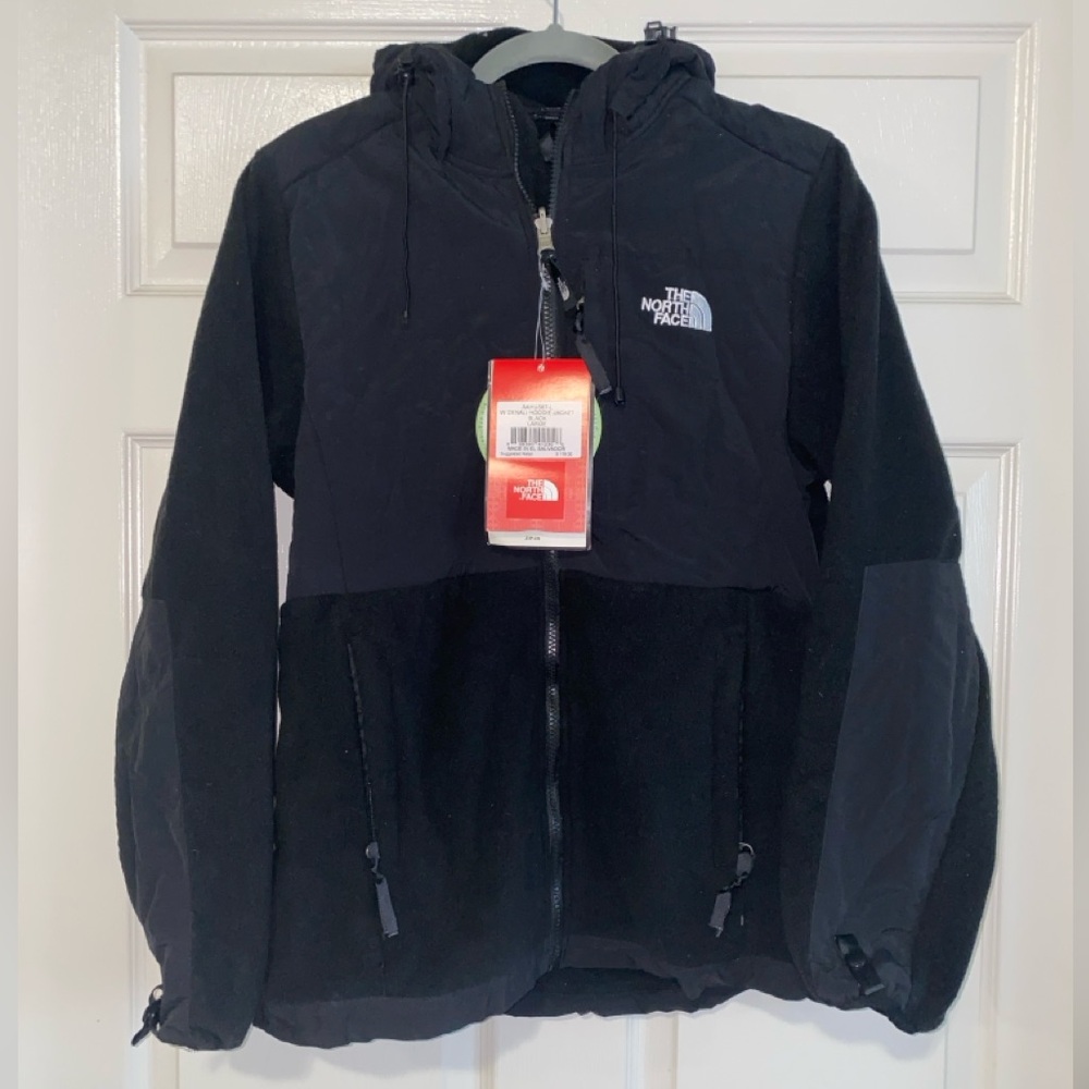 The North Face black fleece jacket with hood. Size large.